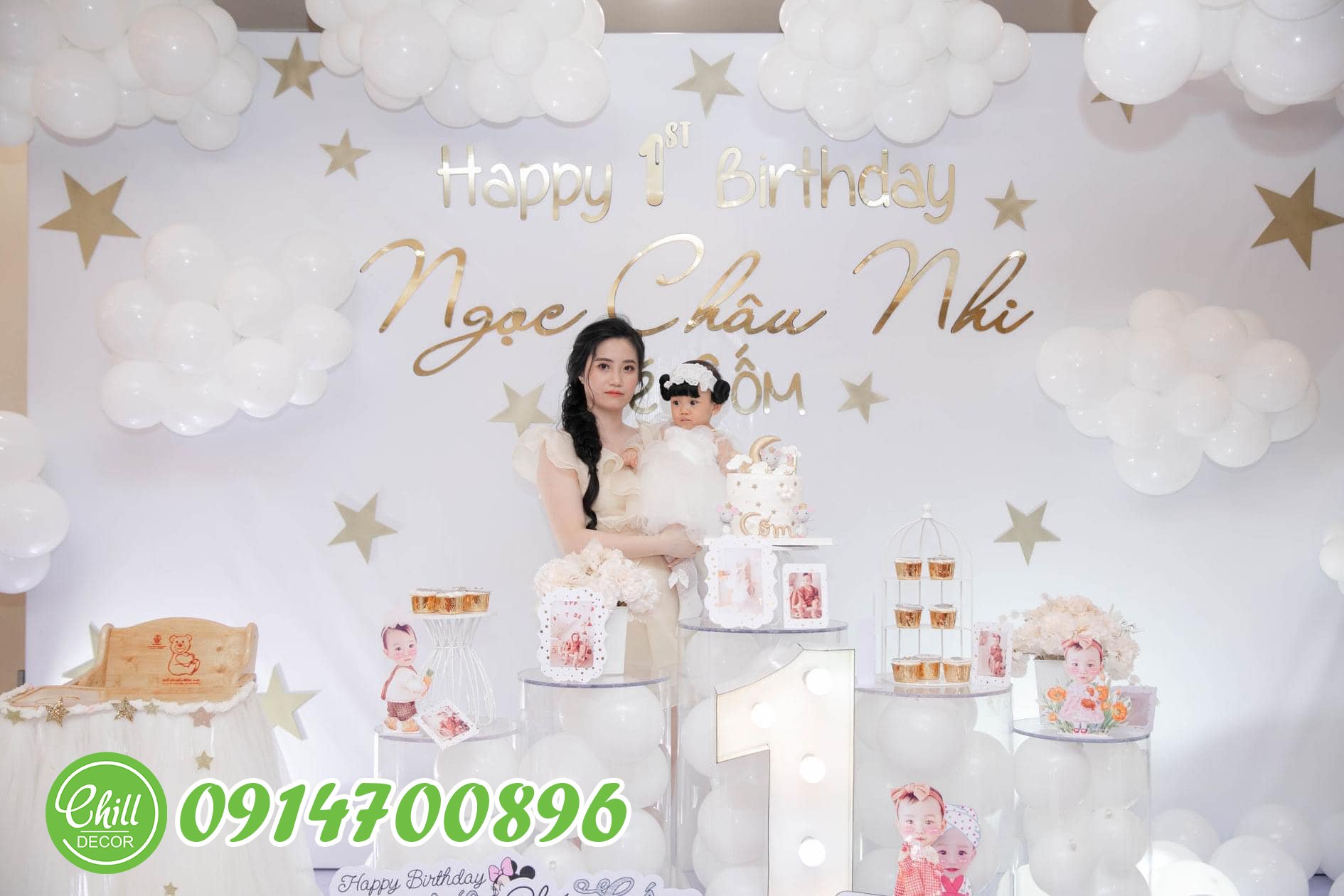 Dịch vụ trang trí sinh nhật cho bé gái 1 tuổi tại Hà Nội - Chill decor