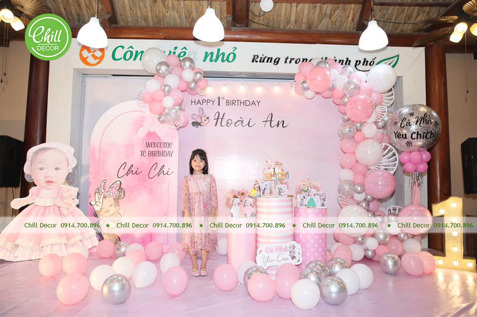 Trang Trí Sinh Nhật cho bé gái 1 tuổi chủ Đề Chuột Tone Hồng