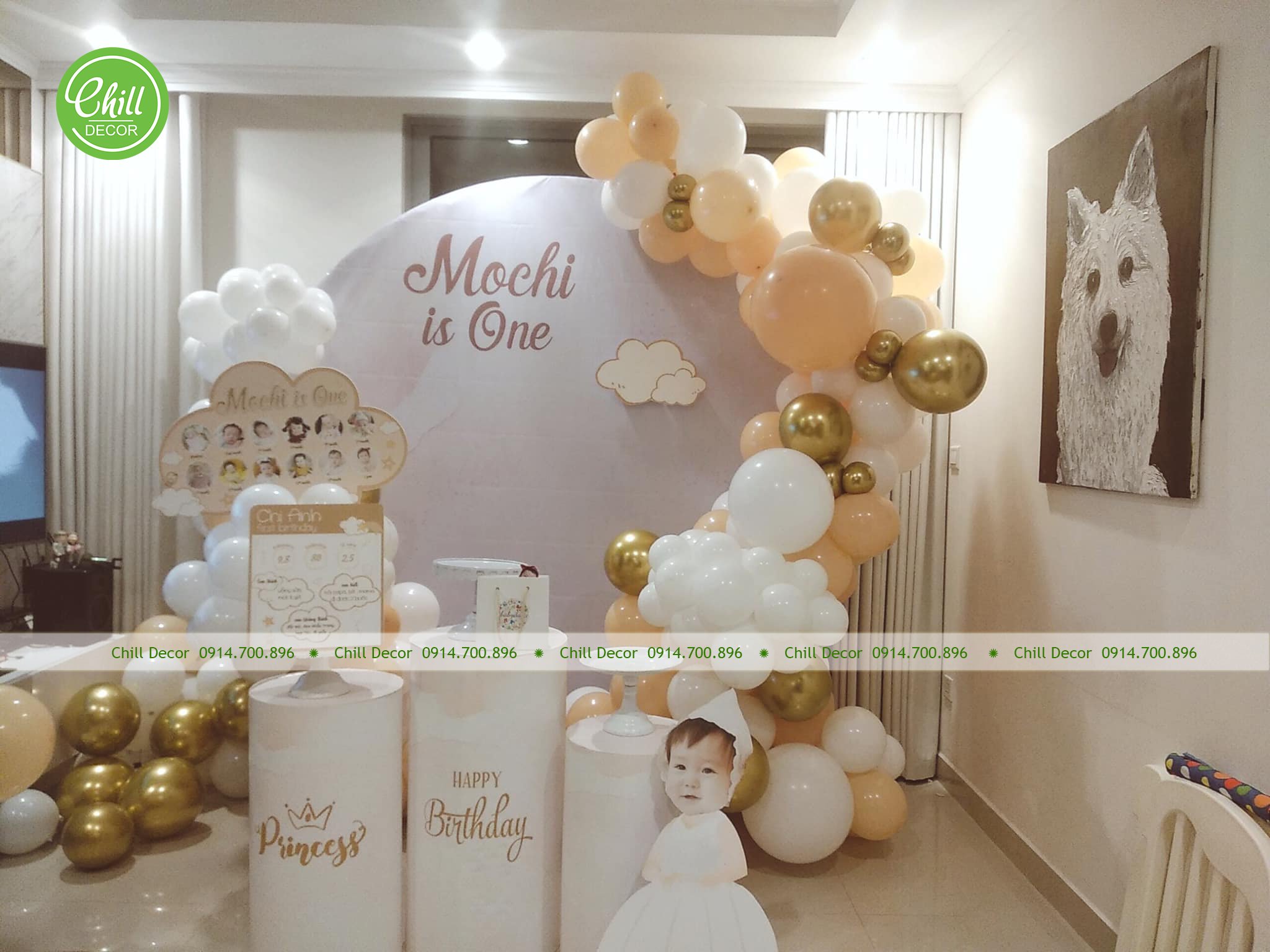 Trang trí sinh nhật cho bé gái 1 tuổi tại Hà Nội - Chill decor